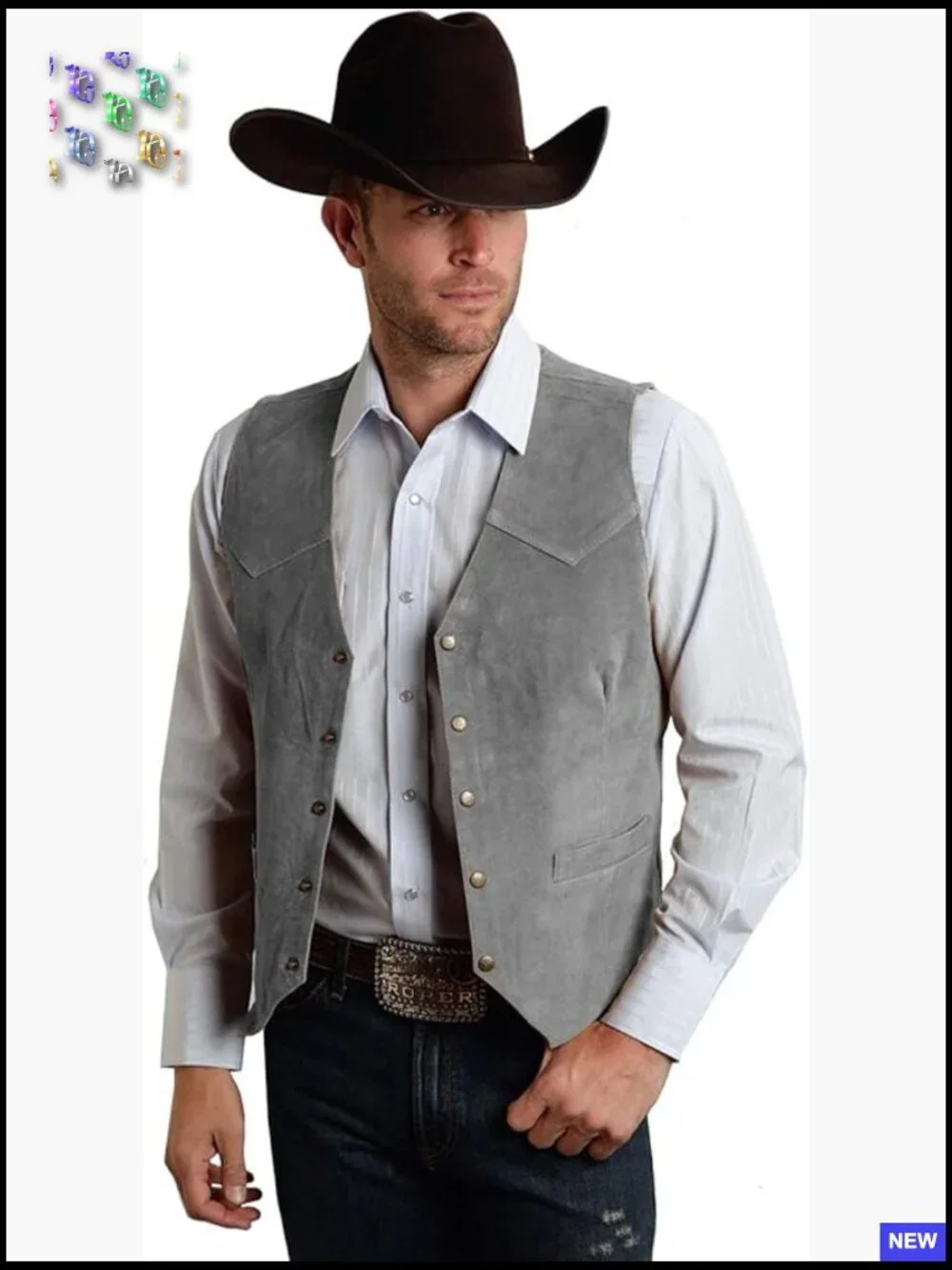 Suede Leather Vest Vintage Cowboy Slim Fit Sleeveless Waistcoat Western Style